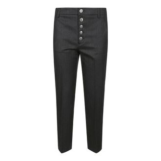 Dondup Broeken, Dames, Zwart, W30, Katoen, Losvallende Chino Broek met Juweelknop