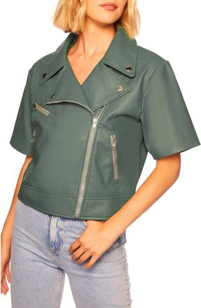 Susana Monaco Short Sleeve Crop Faux Leather Moto Jacket in Rosemary at Nordstrom Rack, Size X-Small