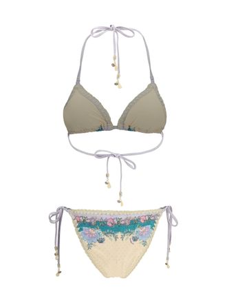 Zimmermann Womens Indra Crochet Detail Bikini Cream Scarf Floral Polyamide; Elastane Swimwear Sea Clothing