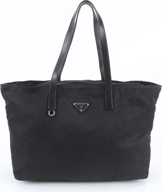 Prada Black Leather Nylon Shoulder Bag Tote Bag (Pre-Owned)