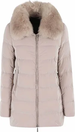 Moorer Womens Dorado Fur Hood Mid-Length Down Jacket In Nocciola