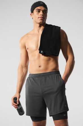 Alo | Conquer React 2-In-1 Performance Short in Anthracite/Black Grey, Size: Medium