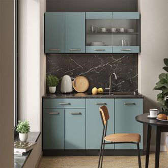 Vicco Cocina Para Solteros R-line, Gris Azulado/antracita, 140 Cm Sin Encimera