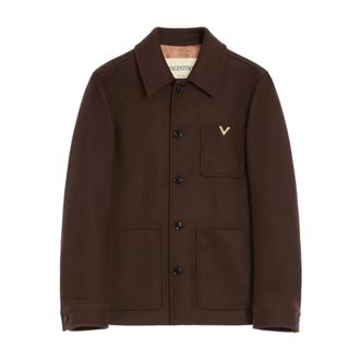 Valentino Garavani Wool Jacket With VGold - Heren - Zomerjassen - Bruin - M - Wol - Jassen
