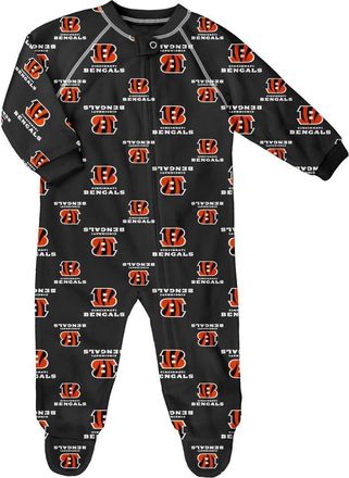 Outerstuff Newborn Black Cincinnati Bengals Allover Print Raglan Full-Zip Jumper at Nordstrom, Size 3-6M