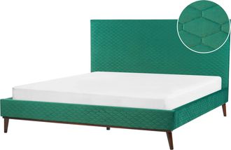 Beliani Beliani - Cama Con Somier De Terciopelo Verde Madera Oscura 180 X 200 Cm Acolchado Bayonne