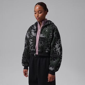 Nike Jordan Womens Jordan Brooklyn Fleece Cropped Full-Zip Hoodie in Black | JA6353-010