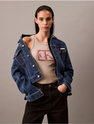 Calvin Klein Jeans Calvin Klein Womens Cotton Contour Rib Logo Graphic Tank - Brown - XS