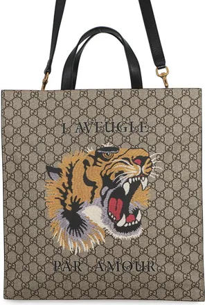 Gucci Beige Black Gg Supreme Handbag Tote Bag (Pre-Owned)