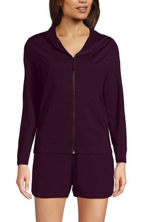 Lands End SunShade UPF 50 Hooded Zip Front Rash Guard in Dark Wine at Nordstrom, Size X-Large