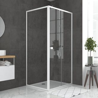 Aurlane Puerta De Ducha Corredera Blanca 100x185cm + Fija 80 Cristal 5mm-whity 100