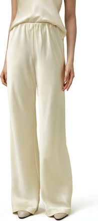 LilySilk Double-Faced Silk Charmeuse Pants for Women Dressy Oversized Wide Leg Full Length Draped Silk Trousers(Lily White,UK 12)