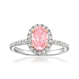 Grown Brilliance 1 1/3 Carat Round Lab Grown Diamond Engagement Ring in 14K White Gold, Side Stones, Pink Color, VS Clarity,Fine Jewelry for Women