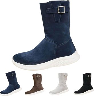 Generic Womens Fleece Lined Snow Boots Winter Thickened Warm Mid Calf Boots Casual Comfortable Flat Heel Boot with Side Zipper Ladies Suede Insulated Anti Sli