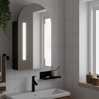 Berkfield Home Bathroom Mirror Cabinet with LED Light Arched Black 42x13x70 cm | Size: 42 x 13 x 70 cm