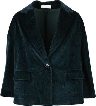 Circolo 1901 Bottle Green Velvet Jacket With Paisley Pattern And Cropped Silhouette