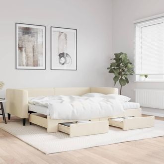vidaXL Sof&aacute; Cama Nido Con Cajones Tela Color Crema 90x200 Cm Vidaxl