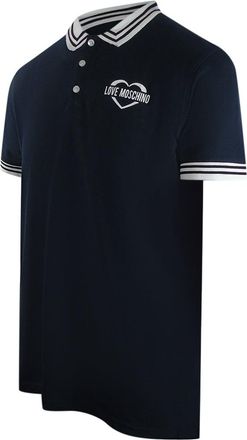 Moschino Mens Love Navy Blue Polo Shirt Small Heart Logo Cotton - Size X-Large