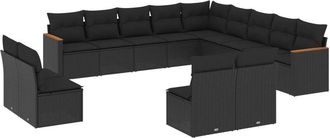 vidaXL Set De Sof&aacute;s De Jard&iacute;n Y Cojines 13 Pzas Rat&aacute;n Sint&eacute;tico Negro Vidaxl