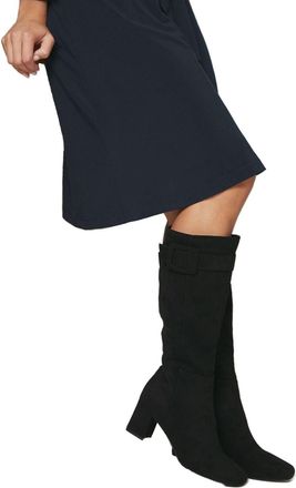 Wallis Hawthorn Faux Suede Covered Buckle Detail Square Toe Medium Block Heel Knee Boots, 4, Natural Black