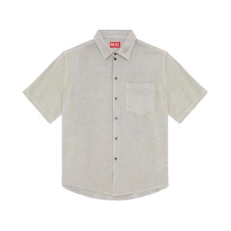 Diesel Short Sleeve Shirt - Heren - Korte mouwen Overhemden - Beige - L - Katoen - Overhemden