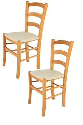 Tommychairs Tommychairs 2 Sillas Venice En Haya Color Miel, Asiento Polipiel Marfil