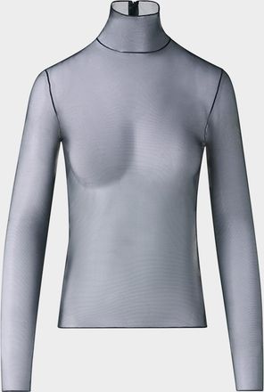 Akris Mock-Neck Stretch Tulle Fitted Long-Sleeve Shirt