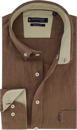 Giordano Bruin linnen overhemd Giordano regular fit effen lange mouwen