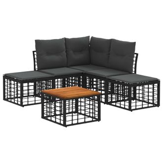 vidaXL Conjunto De Sof&aacute;s De Exterior 6 Pcs Negro Y Gris Oscuro Vidaxl