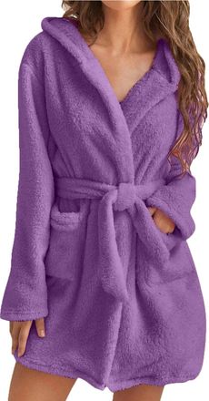 Generic ADMAY Women Fleece Bathrobe Loungewear and Nightwear Lightweight with Hood Soft Short Flannel Sleepwear Soft Robe Gown after Bath Wrap for Girls