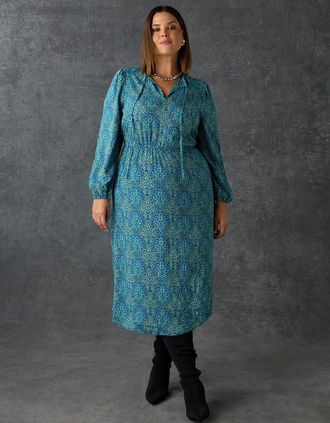 Live Unlimited London Womens Blue Paisley Shirred Detail Midi Dress - Size: 14