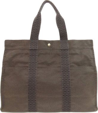 Herm&egrave;s Gray Canvas Tote Bag (Pre-Owned)