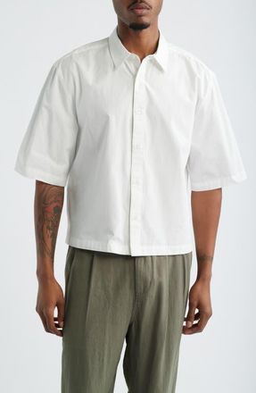 Topman Crop Short Sleeve Cotton Poplin Button-Up Shirt in White at Nordstrom, Size X-Large