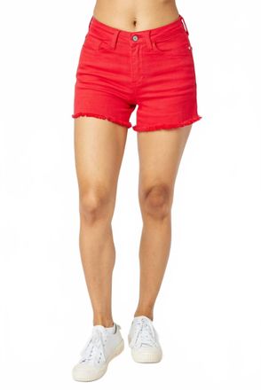Judy Blue Mid Rise Garment Dyed Shorts - Plus In Red