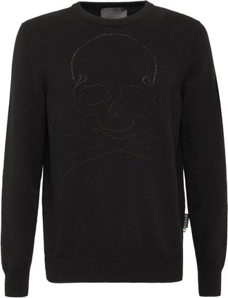 Philipp Plein Cashmere Pullover Ronde Hals LS Skull and Plein - Heren - Cashmere truien - Zwart - XL - Kasjmier - Truien & Vesten