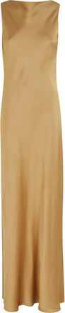 Antonelli Yellow Mara Straight-Neck Cowl-Back Acetate-Blend Long Dress