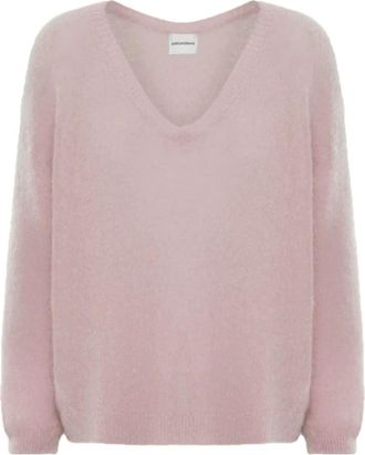 Americandreams Silja V Neck Knit - Dames - V-hals truien - Roze - L - Wol - Truien & Vesten