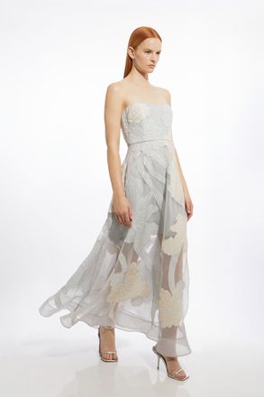 Karen Millen Petite Applique Organdie Bandeau Woven Maxi Dress