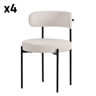 ML Design Set 4x sillas de comedor tejido teddy blanco de terciopelo