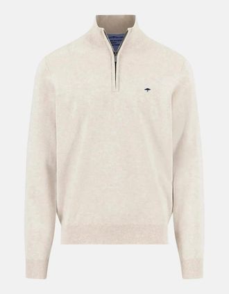 Fynch-Hatton Mens Fine Knit Cotton 1/4 Zip Sweater New Off-White - Cream - Size: 42