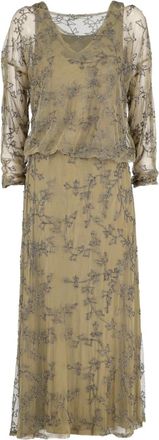 Vintage Abito con ricamo a fiori - Verde