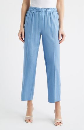 Anne Klein High Waist Pull-On Straight Leg Linen Blend Pants in Lagoon at Nordstrom, Size Xx-Small