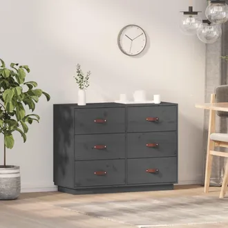 vidaXL Vidaxl - Aparador De Madera Maciza De Pino Gris 100x40x75 Cm