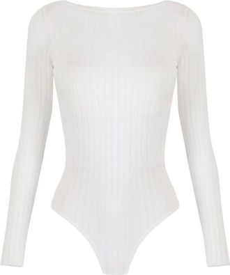 Elisabetta Franchi Tops, Dames, Wit, S, Polyester, Bodysuit van gebreide transparante stof