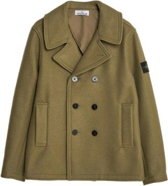 Stone Island Peacoat met dubbele sluiting - Heren - Jassen - Groen - Maat: M Wol