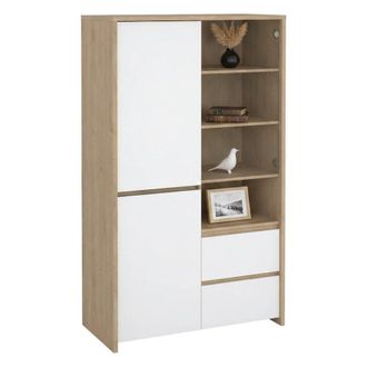 Dmora Vitrina Reykjavik, Aparador De Exposici&oacute;n, Vitrina Multiusos, Aparador De Sal&oacute;n, 100x48 H170 Cm, Roble Y Blanco Brillante - Dmora