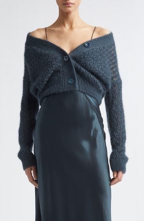 Eleventy Open Stitch Merino Wool & Silk Cardigan in 178 Dark Jade at Nordstrom, Size X-Large