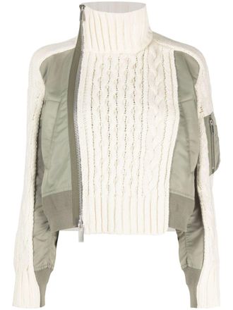 sacai contrast-panel bomber jacket - White