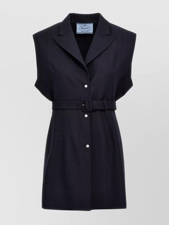 Prada belted wool vest with notched lapel