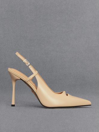 Charles & Keith Leather Pointed-Toe Slingback Pumps